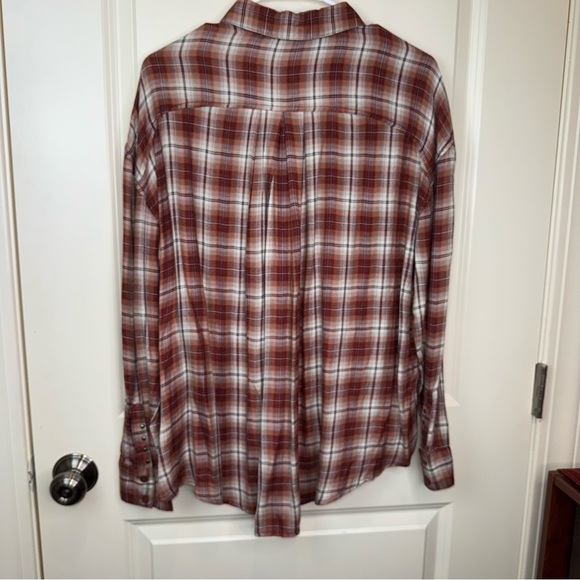 beachlunchlounge Plaid Shirt Woman L Red Elliot Button Up Long Sleeve - Picture 7 of 15